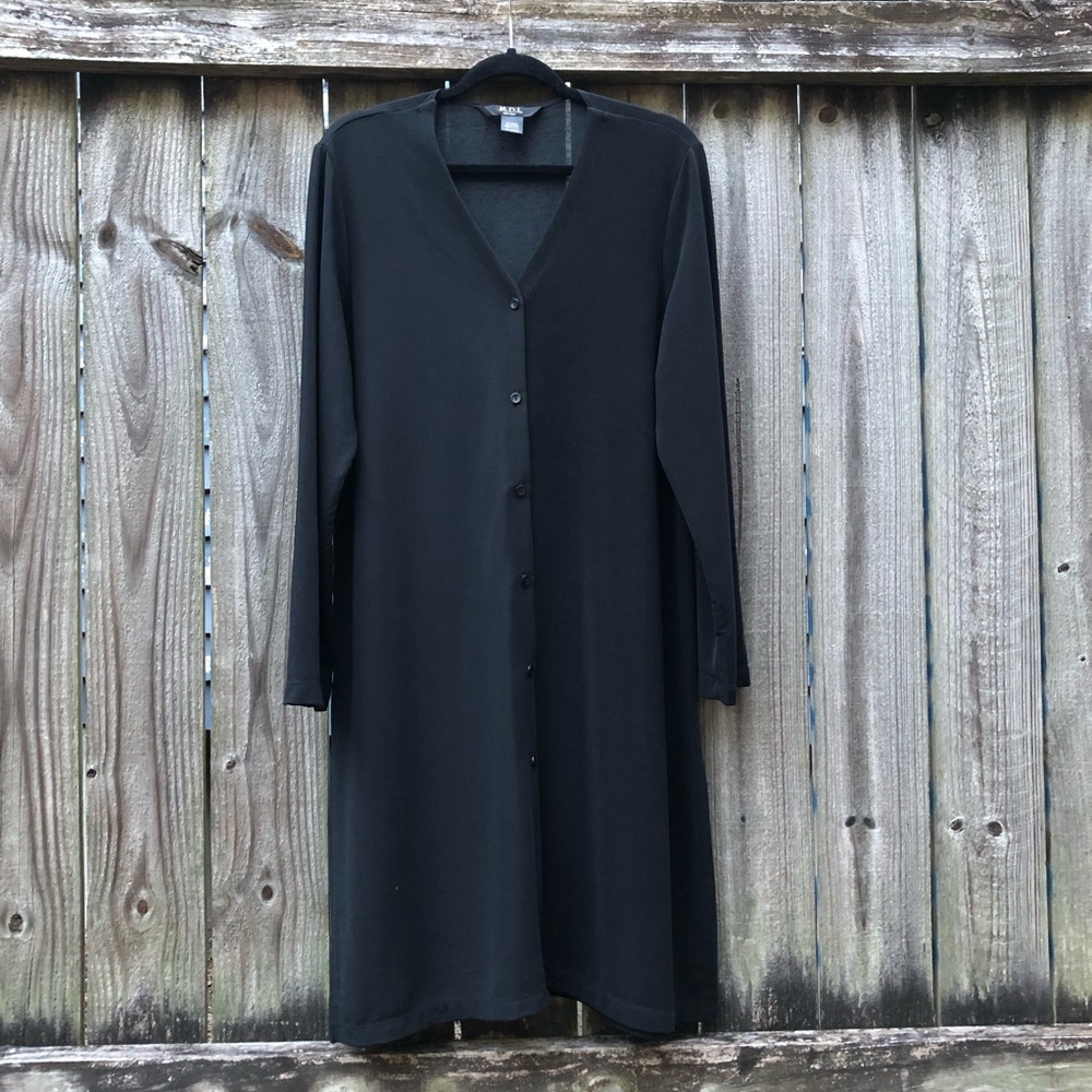 M.D.L. Vintage 90s Slinky Button Down Duster Cardigan Size XL Black